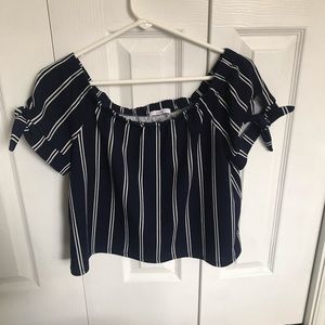 Off shoulder baby blue and white